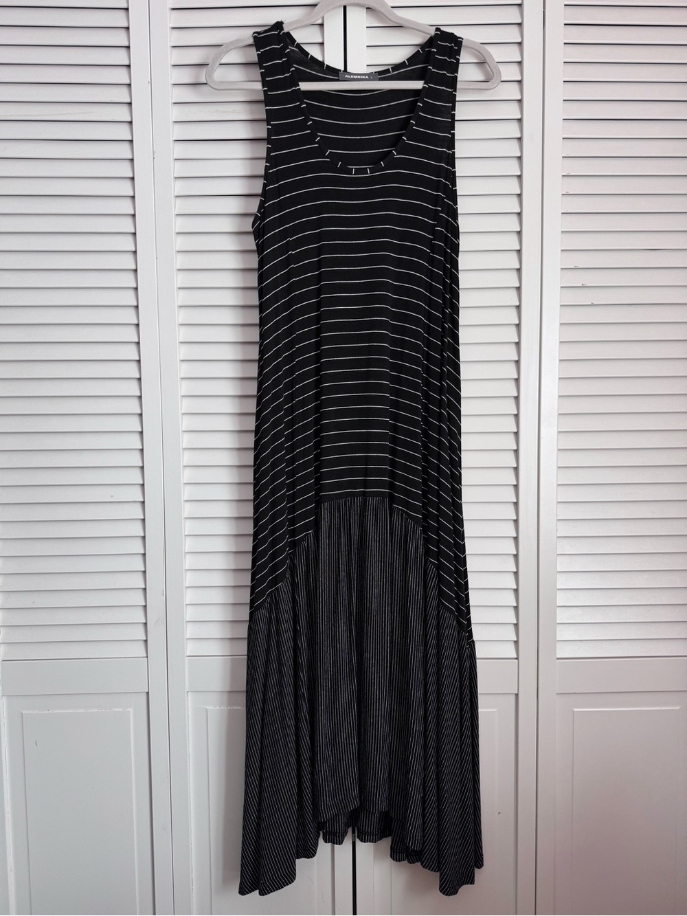 Alembika Stripes Midi Tank Knit Jersey Dress Black White Boho Size 3 Medium